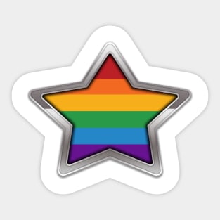 Large LGBT Pride Flag Rainbow Colored Star with Chrome Frame. Sticker